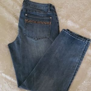 Cache Denim Straight Leg Jeans with Animal Print Detail